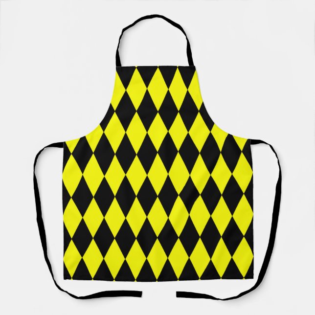 Gelb Schwarzes Harlekin-Diamantenkontrollmuster-De Schürze (Vorderseite)
