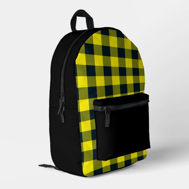 Gelb-schwarzes Karomuster Bedruckter Rucksack (Rückseitige Ecke links)