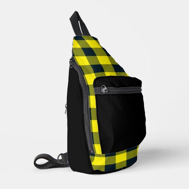 Gelb-schwarzes Karomuster Crossbody Bag (Linke Seite)
