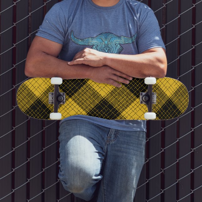 Gelb-Schwarzes Kreuzschachttiermuster Büffel-Karo Skateboard (Außenbereich 3)