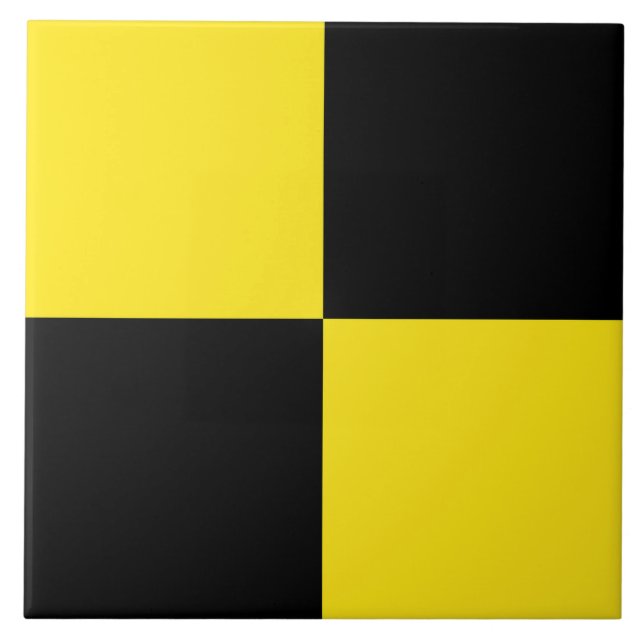 Gelb schwarzes Schachbrettmuster Fliese (Vorderseite)