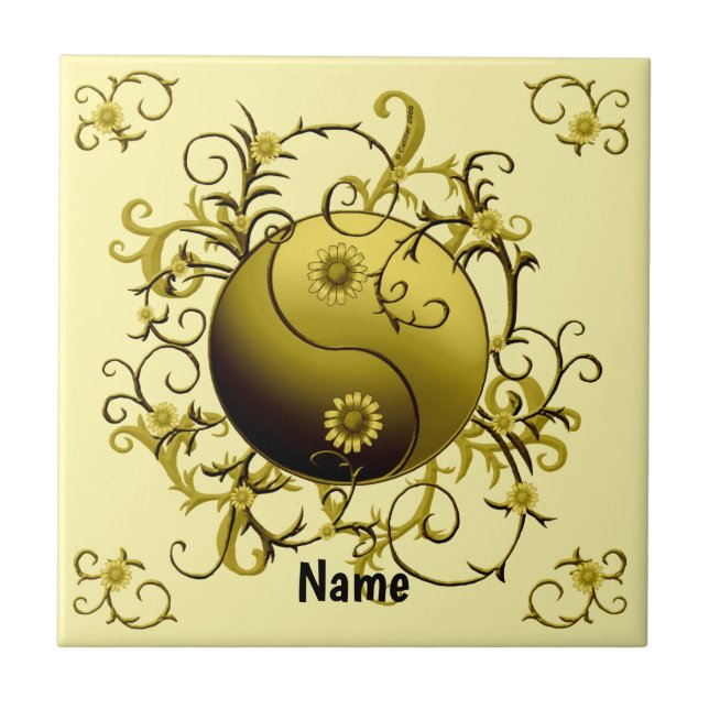 Gelb Stammes Yin Yang Fliese (Vorderseite)