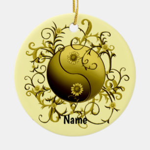 Gelb Stammes Yin Yang Keramik Ornament