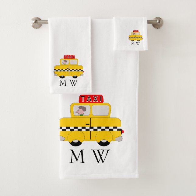 Gelb Taxi Design Monogrammiert Badhandtuch Set (Insitu)
