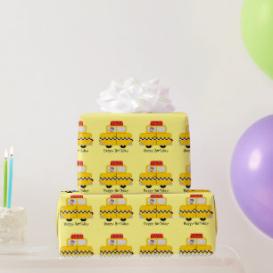 Gelb Taxi Design Personalisierter Geburtstag Geschenkpapier