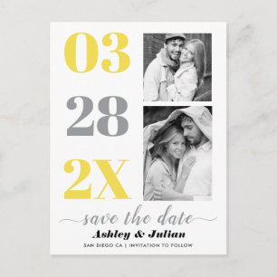 Gelb, ultimativ grau, zwei Foto Save the Date Postkarte