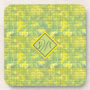Gelb und Abstrakt geometrisch, monogrammatisch Getränkeuntersetzer