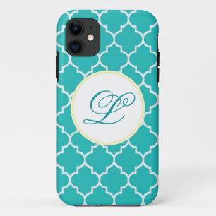 Gelb und Aqua-Monogramm Quatrefoil Case-Mate iPhone Hülle
