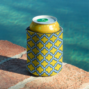Gelb und Baby Blue Trellis, Gitter, Quatrefolie Dosenkühler