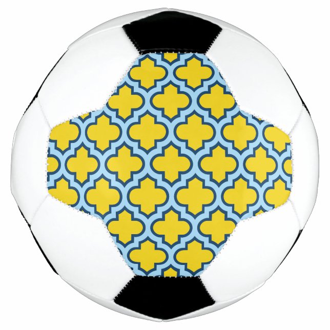 Gelb und Baby Blue Trellis, Gitter, Quatrefolie Fußball (Vorderseite)