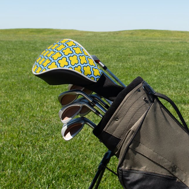 Gelb und Baby Blue Trellis, Gitter, Quatrefolie Golf Headcover (In SItu)