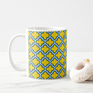 Gelb und Baby Blue Trellis, Gitter, Quatrefolie Kaffeetasse