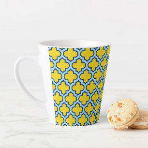 Gelb und Baby Blue Trellis, Gitter, Quatrefolie Milchtasse