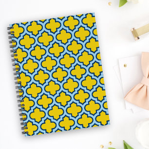 Gelb und Baby Blue Trellis, Gitter, Quatrefolie Notizbuch