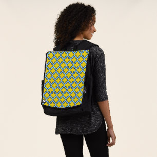 Gelb und Baby Blue Trellis, Gitter, Quatrefolie Rucksack