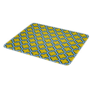 Gelb und Baby Blue Trellis, Gitter, Quatrefolie Schneidebrett