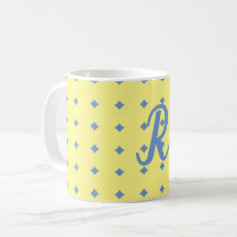 gelb und blau, hübsches Muster, monogramm Tasse
