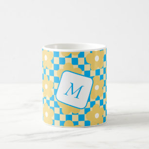 Gelb und blau kontrolliertes Blumendesign Kaffeetasse