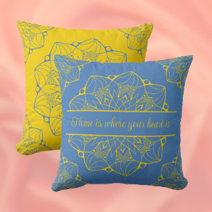 Gelb und Blau Mandala Personalisiertes Kissen