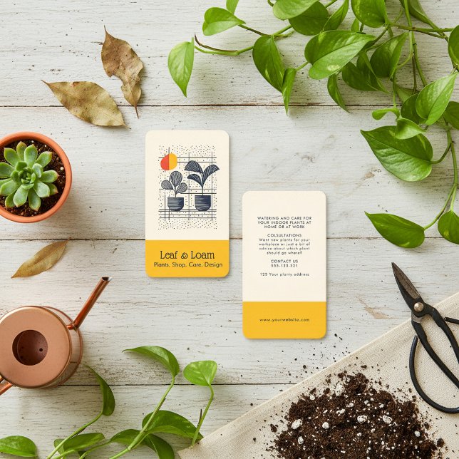 Gelb und Blau Moderne Abstrakte Pflanze Visitenkarte (Yellow and Blue Modern Abstract Plant Business Card.)