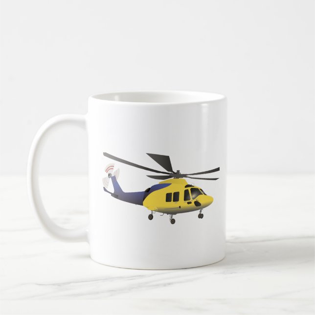 Gelb und Blau Moderner Hubschrauber Kaffeetasse (Links)