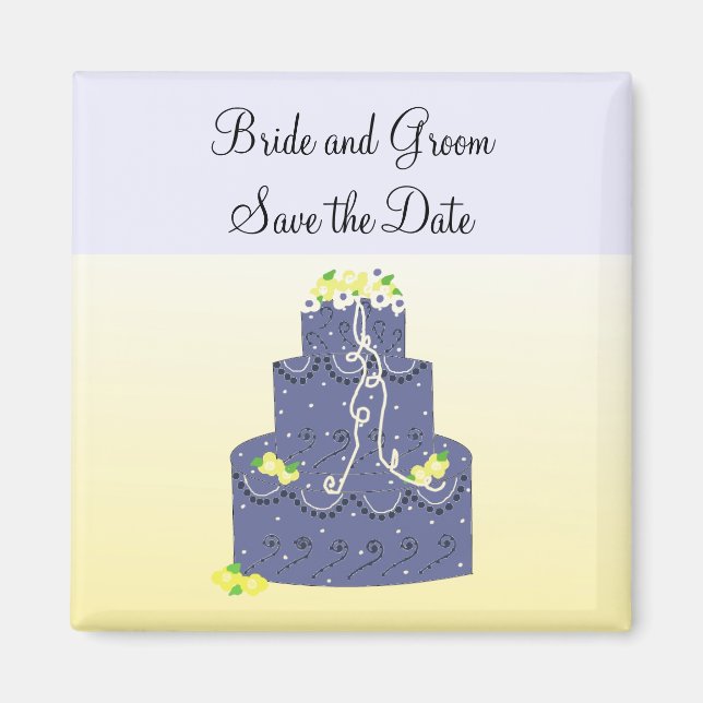 Gelb und Blauer Kuchen Save the Date Magnet (Vorne)