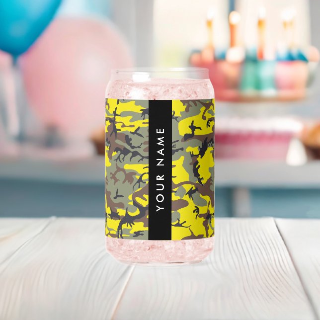 Gelb und braun Camouflage Ihr Name personalisieren Dosenglas (Insitu (Baby Party))