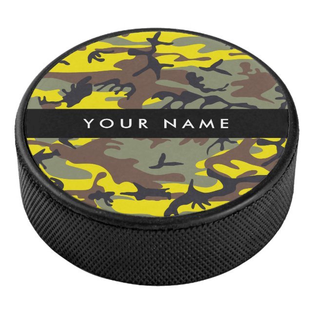 Gelb und braun Camouflage Ihr Name personalisieren Eishockey Puck (3/4)