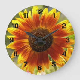 Gelb und Bronze-Sonnenblumen Große Wanduhr