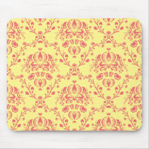Gelb und Cranberry-Rosa Damast Mousepad