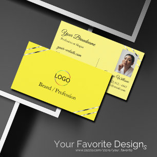 Gelb und Creme mit Logo-Foto mit Silberlinien Visitenkarte