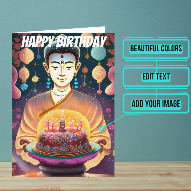 Gelb und Fushia Buddha Birthday Karte (Send someone you love a very special birthday card using a beautiful design featuring Buddha imagery)