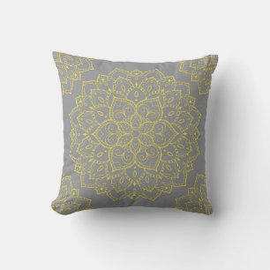 Gelb und Grau Boho Mandala Pillow Kissen