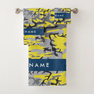 Gelb und Grau Camouflage Ihr Name personalisieren Badhandtuch Set