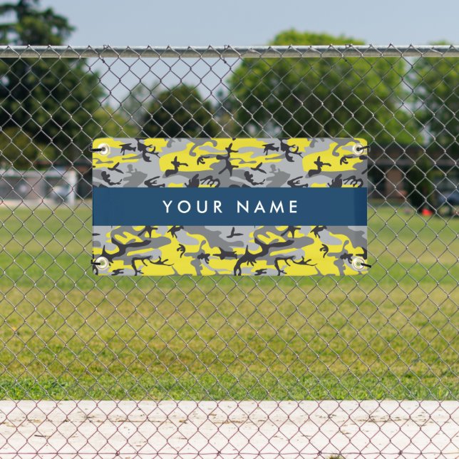 Gelb und Grau Camouflage Ihr Name personalisieren Banner (Insitu)