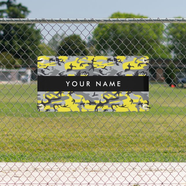 Gelb und Grau Camouflage Ihr Name personalisieren Banner (Insitu)