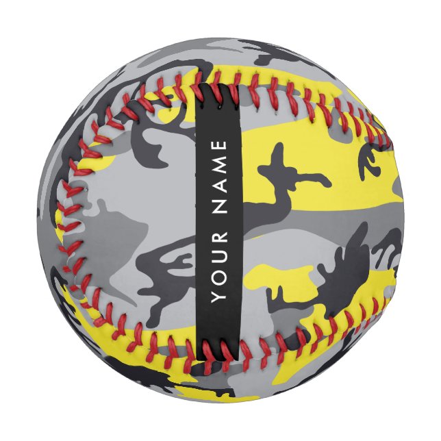 Gelb und Grau Camouflage Ihr Name personalisieren Baseball (Vorderseite Links)