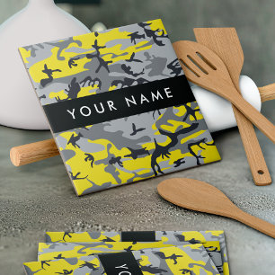 Gelb und Grau Camouflage Ihr Name personalisieren Fliese