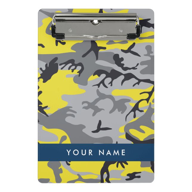 Gelb und Grau Camouflage Ihr Name personalisieren Mini Klemmbrett (Vorderseite)