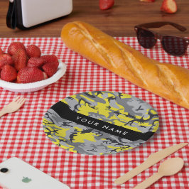 Gelb und Grau Camouflage Ihr Name personalisieren Pappteller