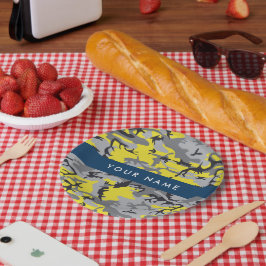 Gelb und Grau Camouflage Ihr Name personalisieren Pappteller