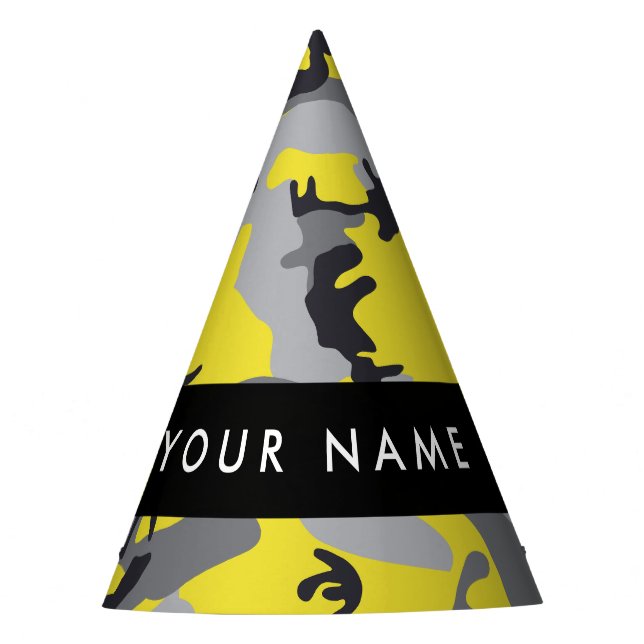 Gelb und Grau Camouflage Ihr Name personalisieren Partyhütchen (Vorderseite)