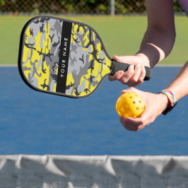 Gelb und Grau Camouflage Ihr Name personalisieren Pickleball Schläger