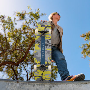 Gelb und Grau Camouflage Ihr Name personalisieren Skateboard
