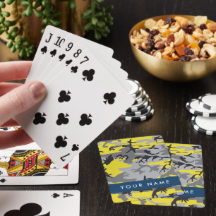 Gelb und Grau Camouflage Ihr Name personalisieren Spielkarten