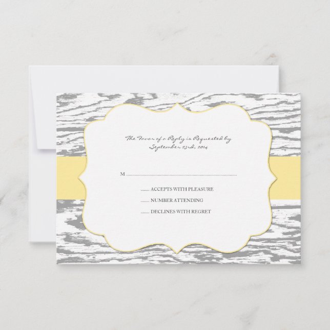Gelb und grau Chic Holz Grain Wedding rsvp (Vorderseite)
