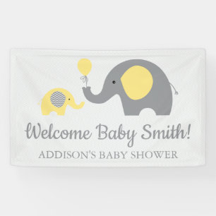 Gelb und Grau Elephant Baby Shower Banner Poster