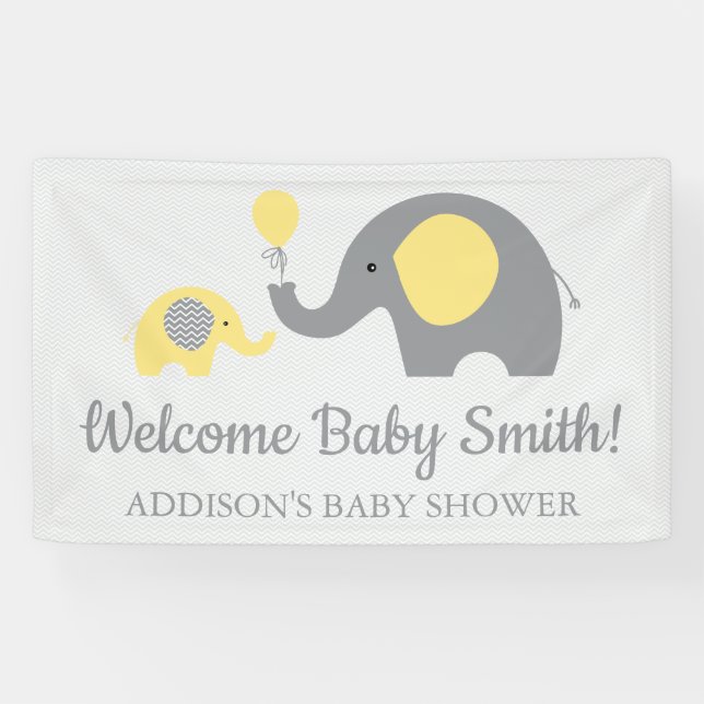 Gelb und Grau Elephant Baby Shower Banner Poster (Horizontal)