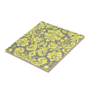 Gelb und Grau Fantasie-Damask-Muster Fliese