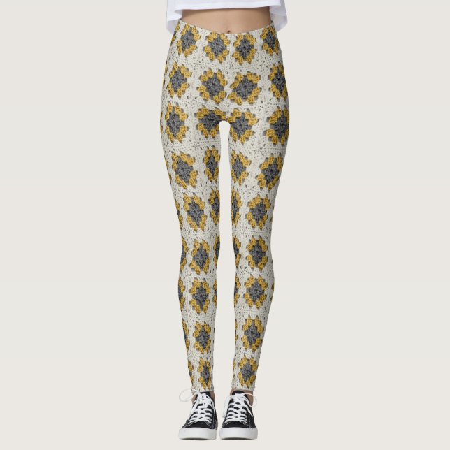 Gelb und grau, Grannviertel Leggings (Vorderseite)